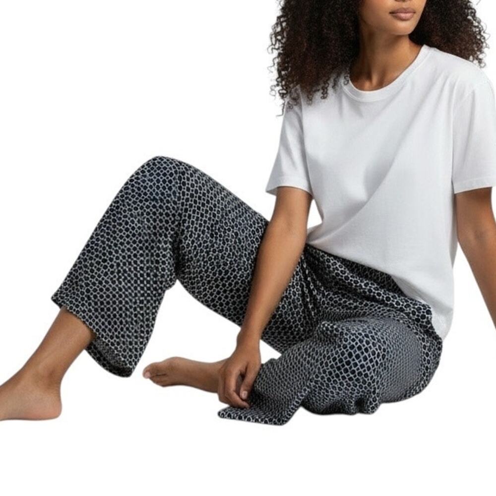 Talbots Navy Blue Geometric White Straight Leg Pants